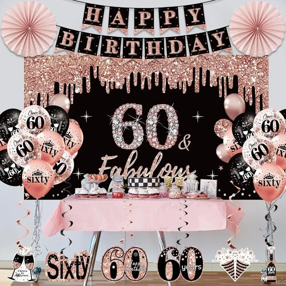 60th Birthday Party Decorations for Women Black/Rose Gold - BRAND NEW